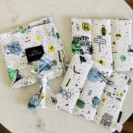 Płaska poduszka muślinowa - Miś Podróżnik - Lullalove