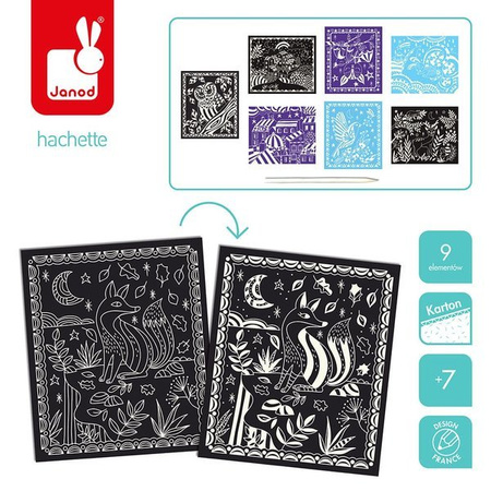 Janod, Zestaw kreatywny do zdrapywania karty świecące w ciemności Nocny Świat 7+