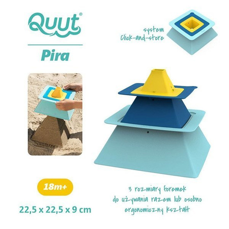 Quut, Zestaw 3 foremek do piasku Piramida Pira Vintage Blue + Deep Blue + Mellow Yellow
