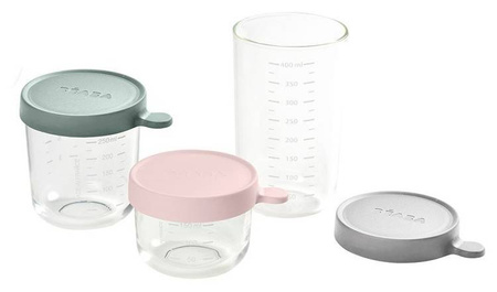 Beaba, Zestaw trzech szklanych pojemników szklanych 150 ml + 250 ml + 400 ml