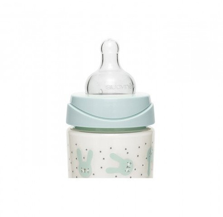 Suavinex, Butelka do karmienia 150 ml - smoczek silikonowy okrągły - Kotek Różowy - Hygge Baby