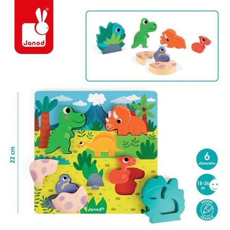 Układanka drewniana 3D Zabawa w chowanego Dinozaury - Janod