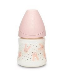 Suavinex, Butelka do karmienia 150 ml - smoczek silikonowy okrągły - Królik Różowy - Hygge Baby