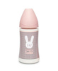 Suavinex, Butelka do karmienia 270 ml - smoczek 3P silikon - Królik Różowy Hygge Baby