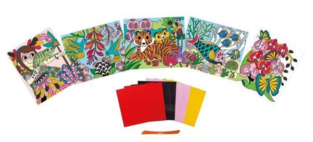 Janod, Zestaw Kreatywny Aksamitne karty Tropikalna dżungla 6+