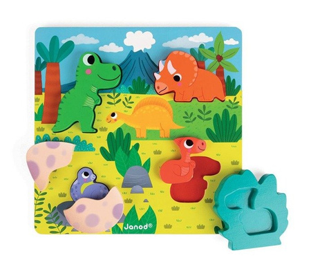 Układanka drewniana 3D Zabawa w chowanego Dinozaury - Janod