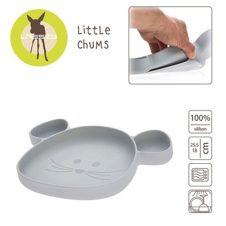 Lassig, Talerz silikonowy z przyssawką Little Chums Mysz szary