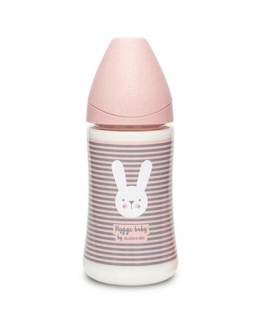 Suavinex, Butelka do karmienia 270 ml - smoczek 3P silikon - Królik Różowy Hygge Baby