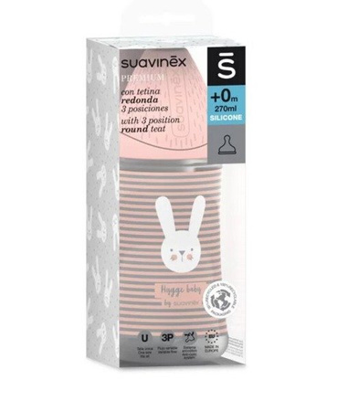 Suavinex, Butelka do karmienia 270 ml - smoczek 3P silikon - Szary